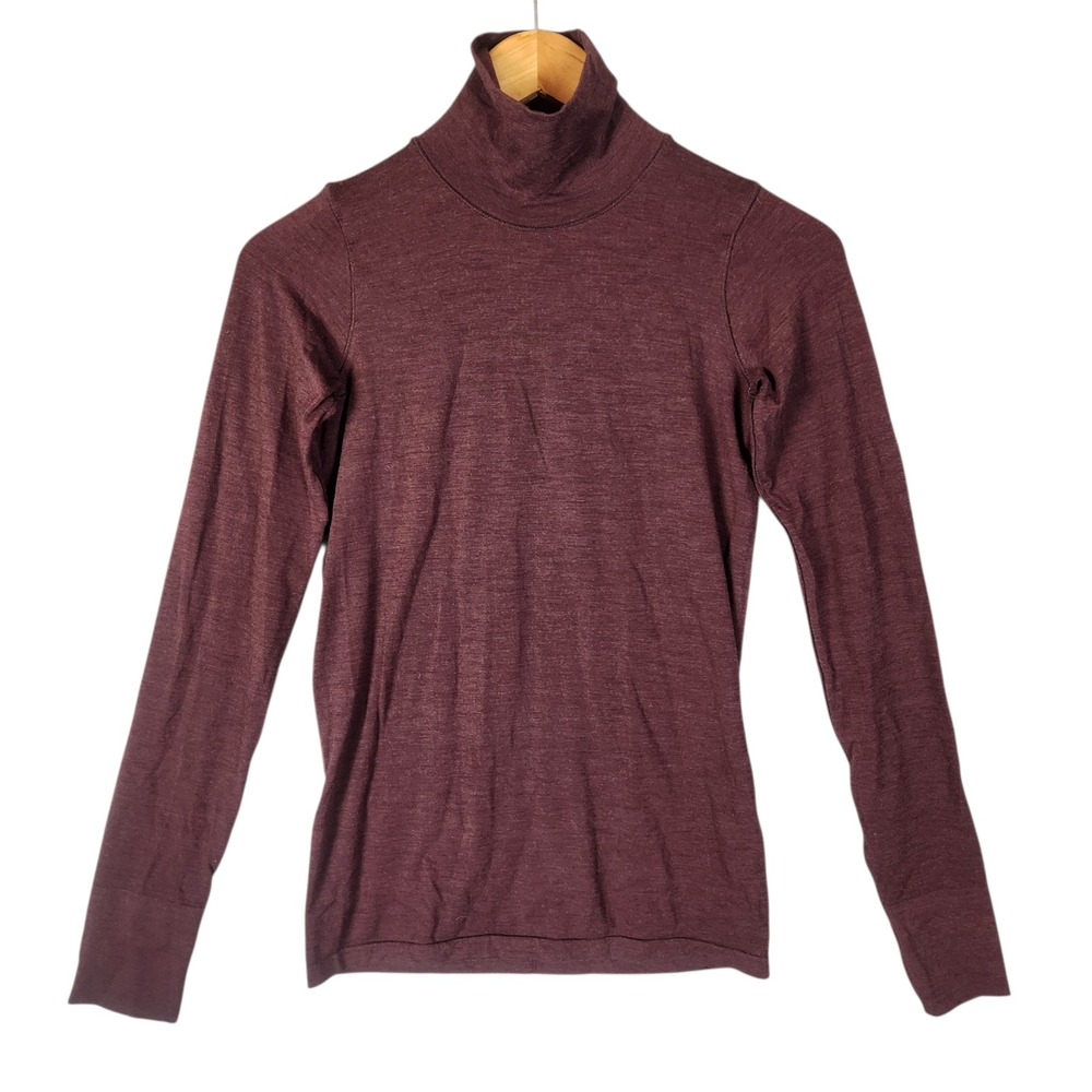 Athleta Foresthill Ascent Seamless Turtleneck Small‎ Maroon Wool Long Sleeve